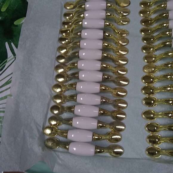 Vintage Cabinet Pull Handles Polish Brass & White Ceramic Drawer 41 - Picture 3 of 9